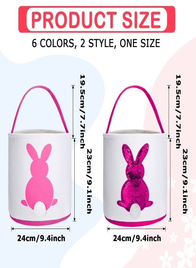 Jexine 12 Pcs Easter Bunny Basket Bags Bulk for Kids Gift Bucket Easter Eggs Hunt Basket with Handle Rabbit Fluffy Tails Bunny Tote Bag Bucket for Spring Party(Classic Color,Matte, Sequin) - Image 2