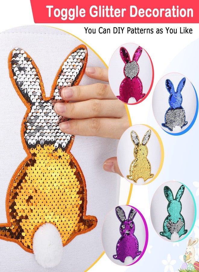 Jexine 12 Pcs Easter Bunny Basket Bags Bulk for Kids Gift Bucket Easter Eggs Hunt Basket with Handle Rabbit Fluffy Tails Bunny Tote Bag Bucket for Spring Party(Classic Color,Matte, Sequin) - Image 4