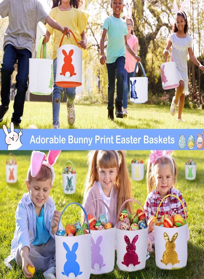 Jexine 12 Pcs Easter Bunny Basket Bags Bulk for Kids Gift Bucket Easter Eggs Hunt Basket with Handle Rabbit Fluffy Tails Bunny Tote Bag Bucket for Spring Party(Classic Color,Matte, Sequin) - Image 3