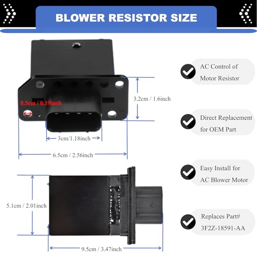 PANNUOSCS HVAC Blower Motor Resistor Compatible with Ford Expedition Escape F150 F250 F350 Super Duty Mustang Lincoln Mark LT Mercury Mariner Replaces# 3F2Z-18591-AA YH-1715 Manual Air Conditioner - Image 3