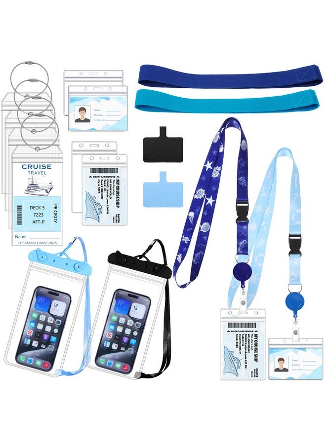 Prudiut Cruise Ship Essentials Must Haves Set 2 Pack Lanyards For Cruise Ship Cards With Id Holder And 4 Pack Cruise Luggage Tags Holder With 2 Pack Waterproof Phone Pouch & 2 Pcs Cruise Chairs Towel Bands - Image 1