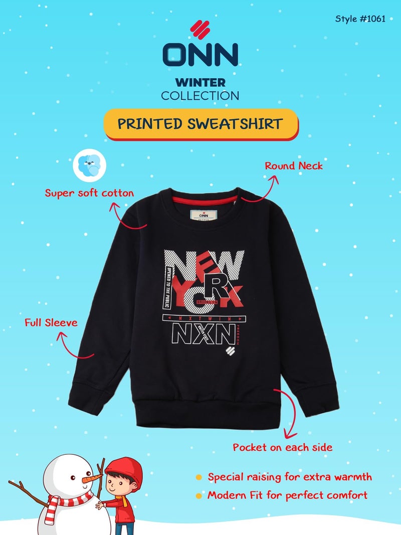 ONN Boys Printed Sweatshirt| Super Soft Cotton | Each Side Pocket|Modern Fit|Pack of 2 | Navy Blue and Crimson| (7-8 Years) - Image 3