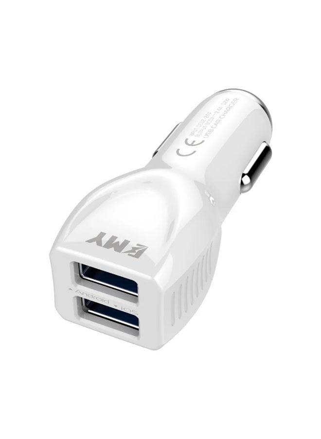 EMY Car Charger  2.4 A for for All Types of Mobiles with 2 Charging Port and Micro USB Data Cable (All Devices) White - Image 4