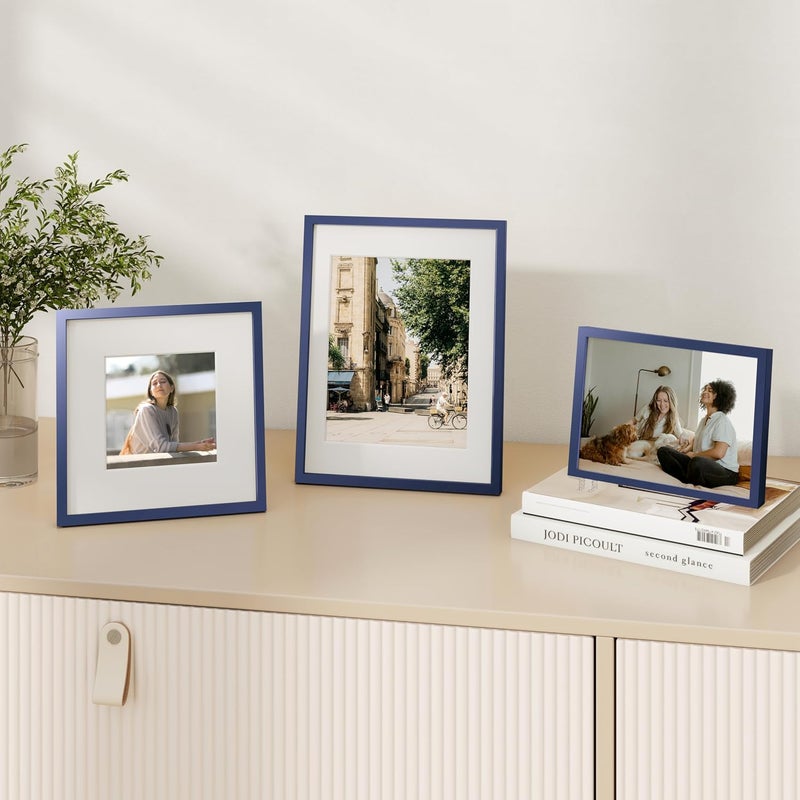 Fun Memories إطار صور معدني 6x8 من ذكريات ممتعة - إطارات صور ألومنيوم 6x8 مع حشوة قابلة للإزالة مقاس 5x7 - مثالي للعرض على الحائط أو الطاولة - يتضمن ملحقات تعليق وخطاف حائط (أزرق بحري، عبوة واحدة) - Image 2