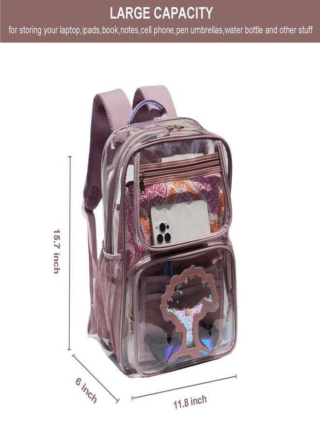 ESVAN Clear Backpack Transparent Stadium Approved See Through for Middle College Laptop Bag with Leather Trim - Image 2
