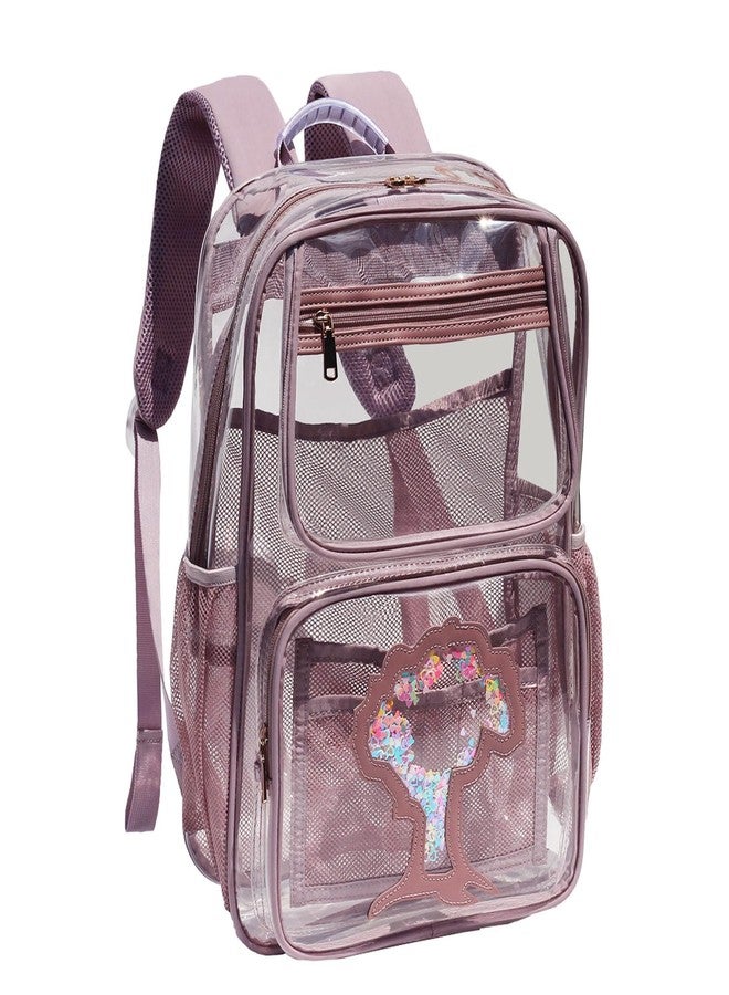 ESVAN Clear Backpack Transparent Stadium Approved See Through for Middle College Laptop Bag with Leather Trim - Image 1