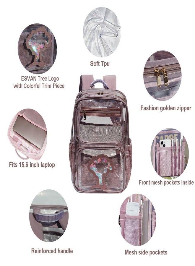 ESVAN Clear Backpack Transparent Stadium Approved See Through for Middle College Laptop Bag with Leather Trim - Image 3