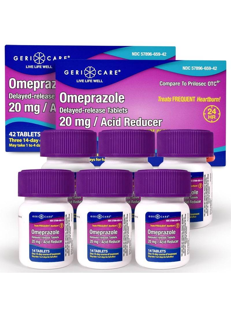 GeriCare GeriCare Omeprazole Delayed Release Tablets 20mg Stomach Acid Reducer Pills for 24 Hour Heartburn Relief- Acid Reflux Medicine to Treat Frequent Heartburn- Anti-Acid Relief Tablets 42 Count (2 Pack) 