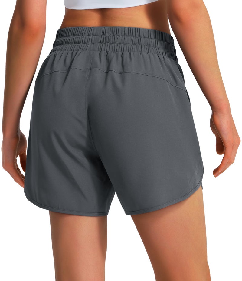 Ksmien Women's 5"/ 7" Athletic Running Shorts Quick Dry Lightweight Workout Gym Shorts with Zipper Pockets UPF 50+ Deep Grey - Image 2