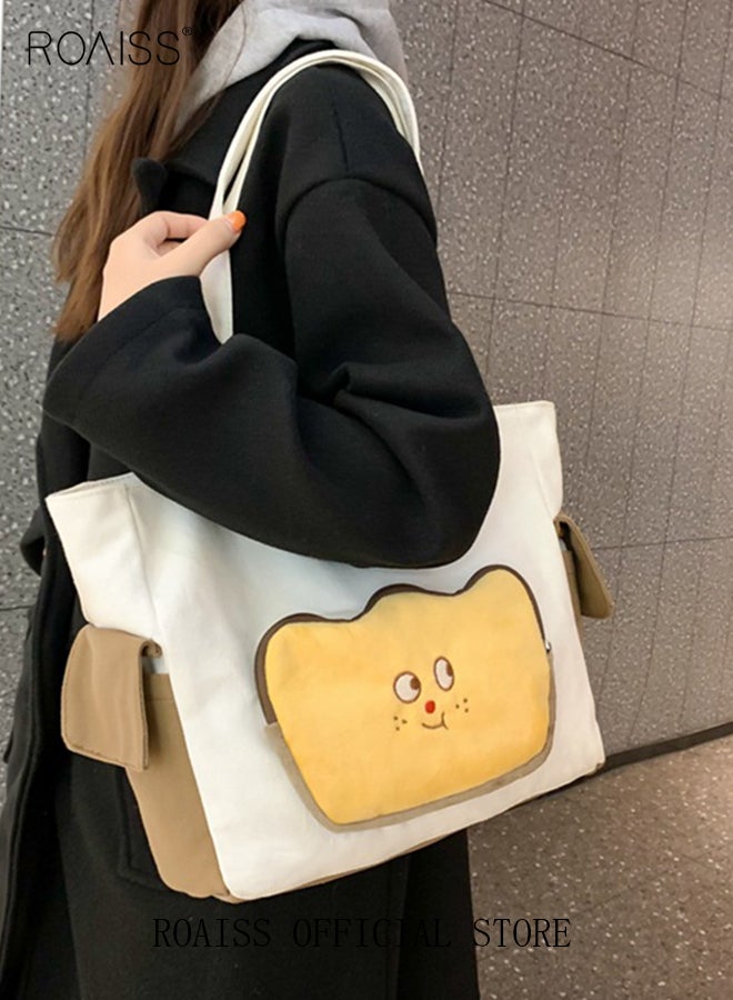 roaiss Large Capacity Shoulder Bag  Durable Macaron Color Scheme Smooth Zipper Solid Color Tote Bag  - Image 1