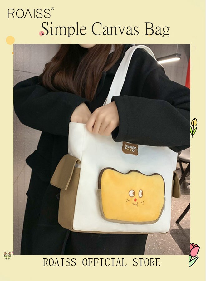 roaiss Large Capacity Shoulder Bag  Durable Macaron Color Scheme Smooth Zipper Solid Color Tote Bag  - Image 2