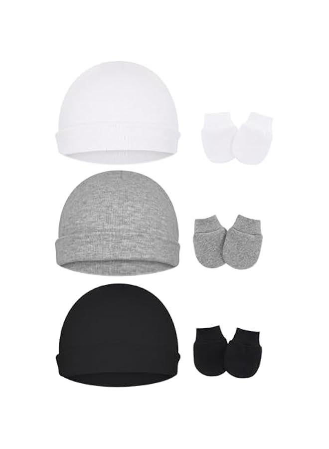 HOOKOR Cotton Baby Hats and Mittens Set Unisex, Toddler No Scratch Mittens and Beanie Cap Infant Newborn Hospital Hat  - Image 1