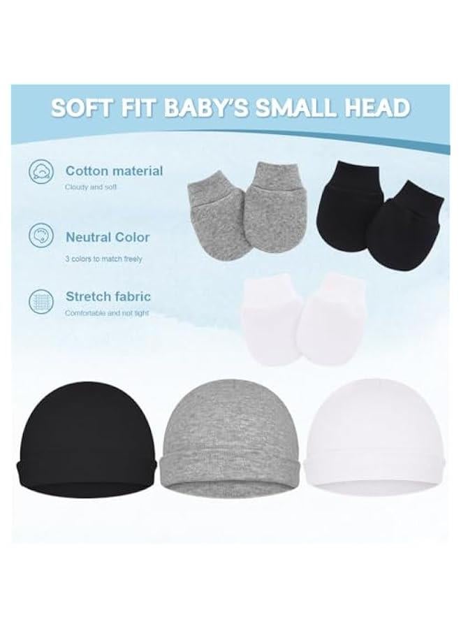 HOOKOR Cotton Baby Hats and Mittens Set Unisex, Toddler No Scratch Mittens and Beanie Cap Infant Newborn Hospital Hat  - Image 2