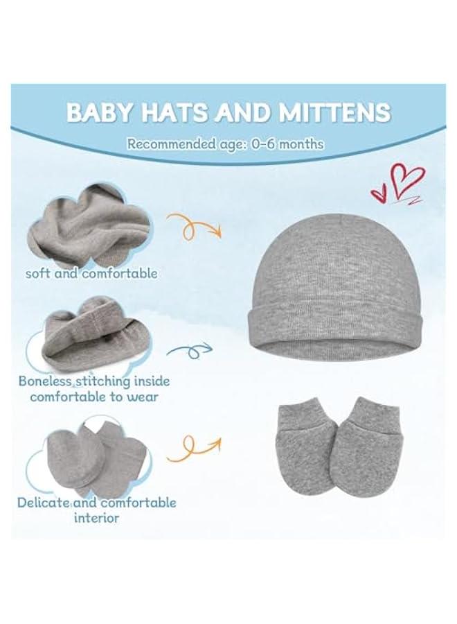 HOOKOR Cotton Baby Hats and Mittens Set Unisex, Toddler No Scratch Mittens and Beanie Cap Infant Newborn Hospital Hat  - Image 3