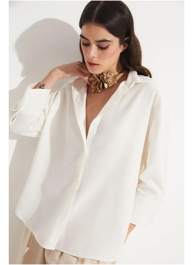 جون June Women 100% Cotton Shirt White