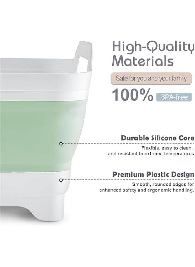 HOOKOR 9L (2.4Gallon) Dish Basin Collapsible with Drain Plug Carry Handles, Space Saveing Kitchen Storage Tray Dish Wash Basin, Portable Dish Tub for Camping (Green) - Image 5
