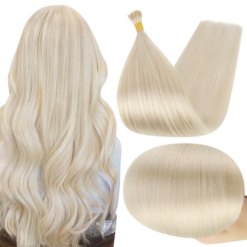 Full Shine I Tips Hair Extensions Platinum Blonde Pre Bonded Hair Extensions Real Human Hair Blonde Straight Cold Fusion Human Hair Extensions I Tip 18inch 08gs 50s40g