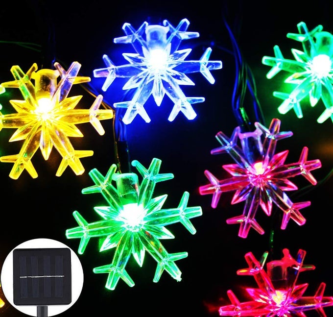 SOLAR CHRISTMAS LIGHTS OUTDOOR WATERPROOF DECORATIONS 20 FT 30 LED SNOWFLAKE STRING FAIRY LIGHTS WITH 8 LIGHTING MODES FOR WEDDING PARTY TREE ROOM GARDEN PATIO YARD HOME
