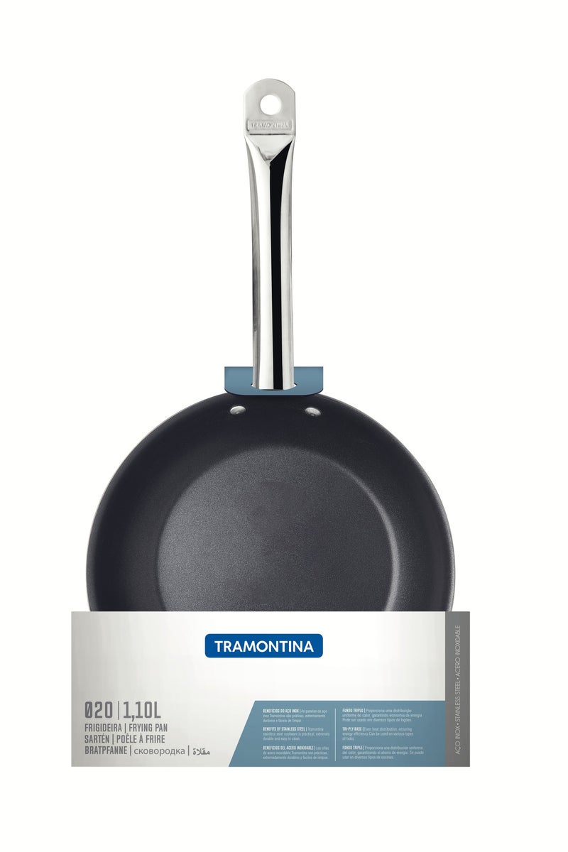 TRAMONTINA Tramontina Since 1911,  20cm Non-Stick Frying Pan – Professional Shallow Stainless Steel Frying Pan with TRI-PLY Base, Interior NONSTICK Coating, 1.1 L, Heat-Resistant Handle, Made in Brazil 62633207  - Image 1