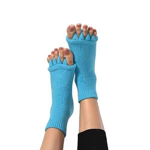 DIRTS Original Foot Alignment 5-Toe Separator Orthopedic Cotton Socks for Women & Men – Bunion Corrector & Plantar Fasciitis Support (Blue, Large) - Image 1