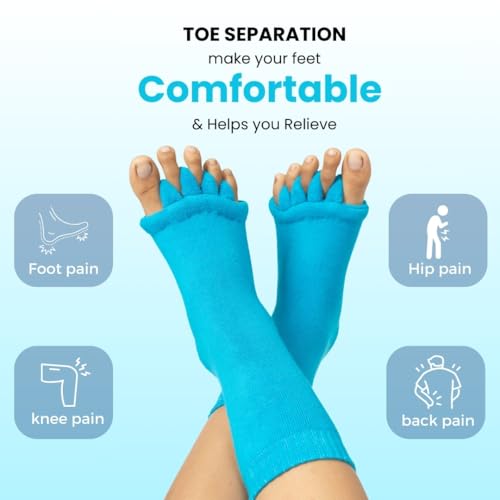 DIRTS Original Foot Alignment 5-Toe Separator Orthopedic Cotton Socks for Women & Men – Bunion Corrector & Plantar Fasciitis Support (Blue, Large) - Image 5