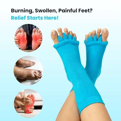 DIRTS Original Foot Alignment 5-Toe Separator Orthopedic Cotton Socks for Women & Men – Bunion Corrector & Plantar Fasciitis Support (Blue, Large) - Image 4