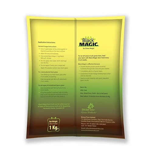 DIVINE TREE Black Magic Lawn Fertilizer for Lush Green Grass - Organic Fertilizer for Healthier, Greener Lawn Grass - Perfect Fast Acting Nutrition for Your Lawn Grass (1kg) - Image 2