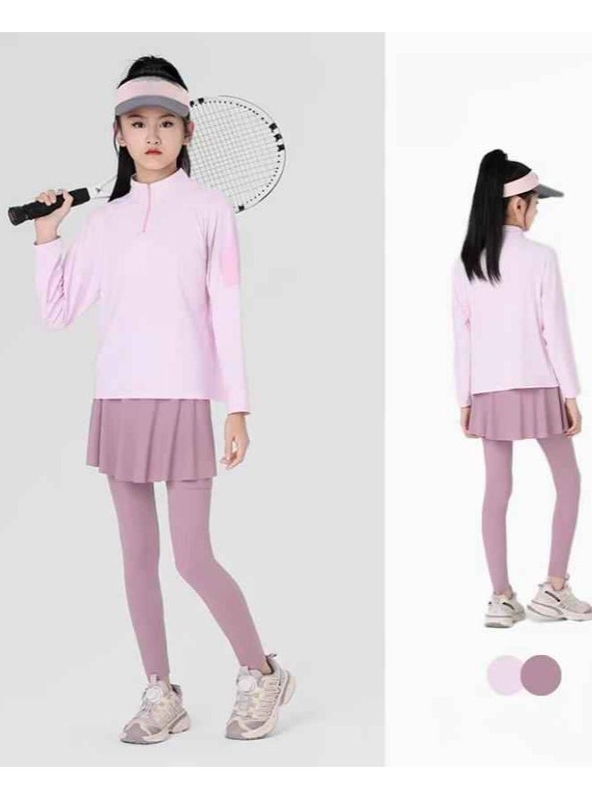 Children's Quick Drying Clothes Yoga Badminton Tennis Training Hooded Long Sleeved Sports Suit  - Image 1