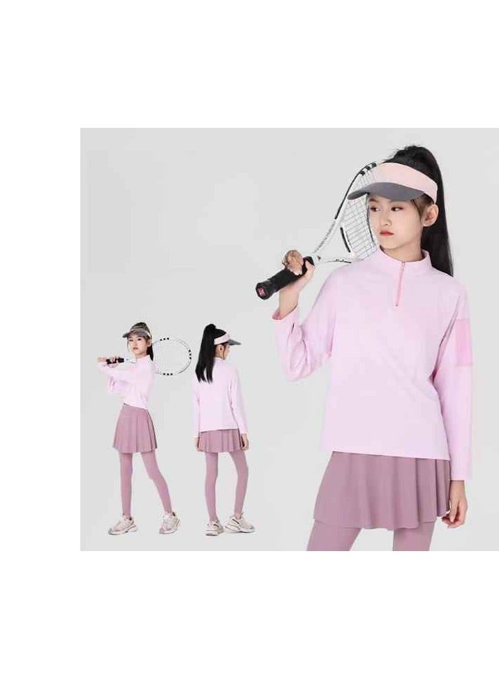 Children's Quick Drying Clothes Yoga Badminton Tennis Training Hooded Long Sleeved Sports Suit  - Image 2