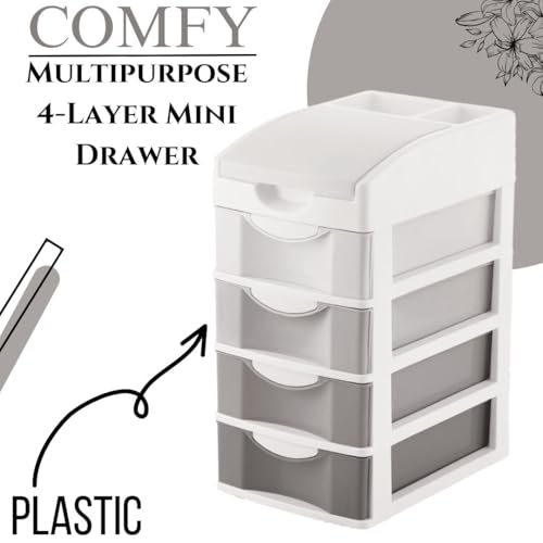 Nabhya Small Size Desktop Cosmetic & Make-up Organizers Drawer MulitPurpose Drawer Rack Organizers (Grey, 4 Layer) - Image 2