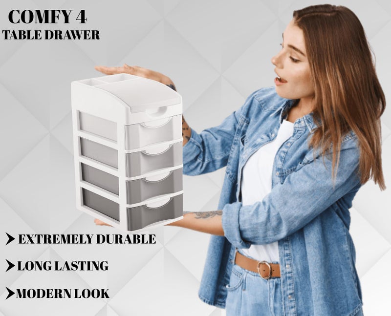 Nabhya Small Size Desktop Cosmetic & Make-up Organizers Drawer MulitPurpose Drawer Rack Organizers (Grey, 4 Layer) - Image 4