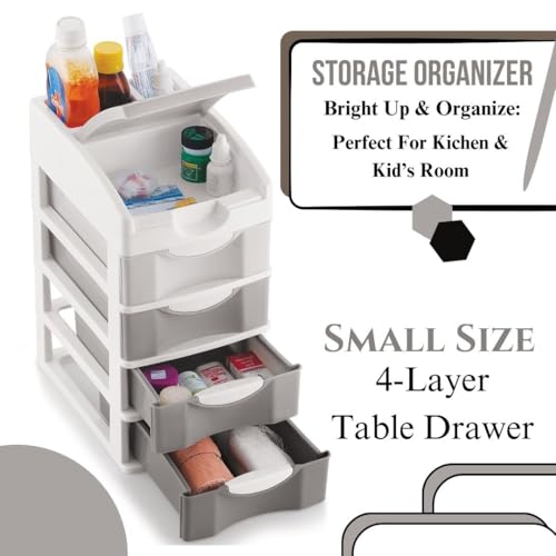 Nabhya Small Size Desktop Cosmetic & Make-up Organizers Drawer MulitPurpose Drawer Rack Organizers (Grey, 4 Layer) - Image 3