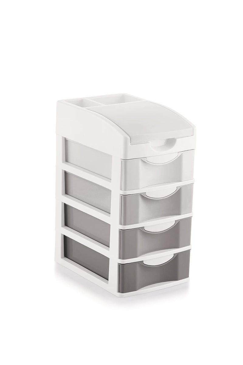 Nabhya Small Size Desktop Cosmetic & Make-up Organizers Drawer MulitPurpose Drawer Rack Organizers (Grey, 4 Layer) - Image 1