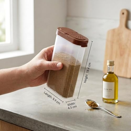 Mahaware Modular Spice Containers for Kitchen Storage Set of 8 (425ml Each) – Plastic Spices Container for Kitchen with Sprinkler Lids, Airtight Masala Box Set, Brown - Image 3
