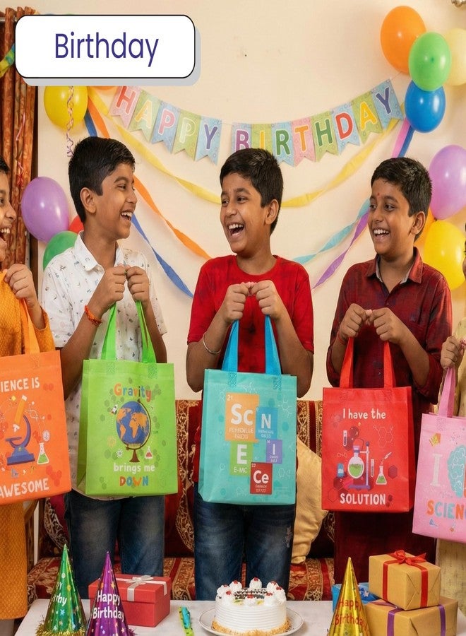 FINEMOE Pack of 12 Small Return Gift Bags for Kids, Science Theme, Nylon Return Gift Bag for Birthday, Kanya Pujan, Christmas & Party Favors, Multicolor Gift Cover Small Handbag, Age 2-12 (Science Kit) - Image 5