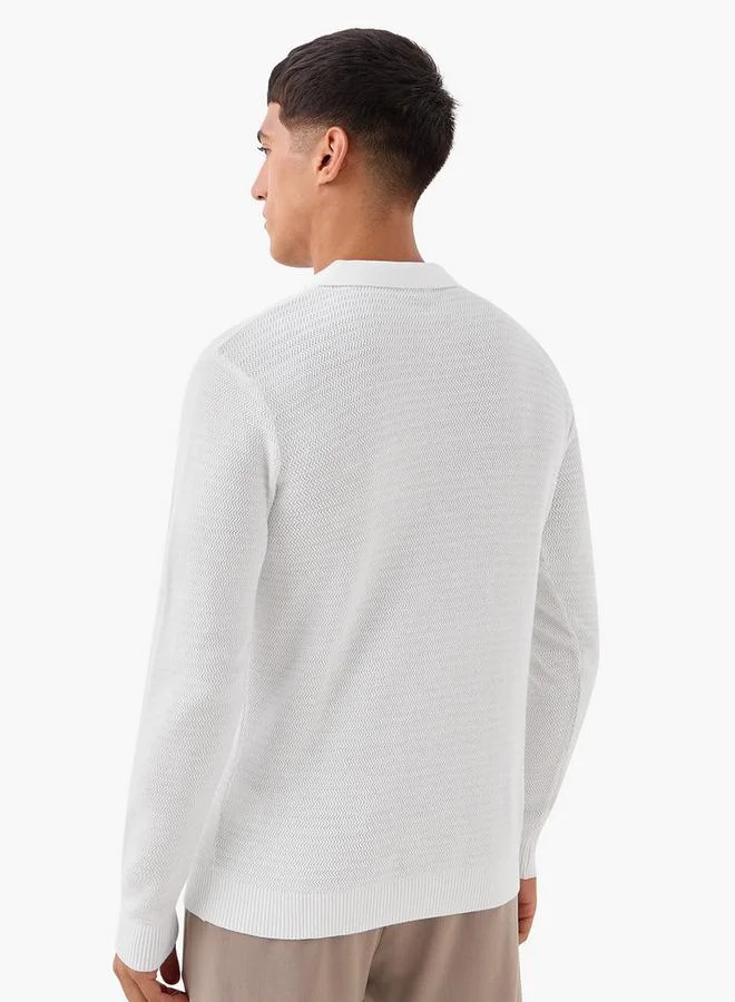Splash FAV Men Long Sleeves Knit Textured Polo T shirt
