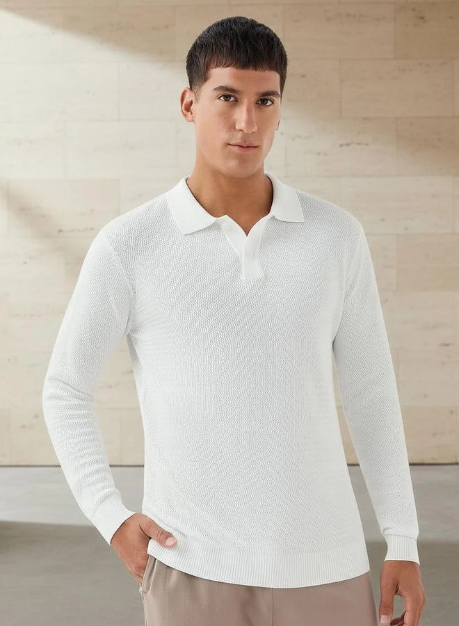 Splash FAV Men Long Sleeves Knit Textured Polo T shirt