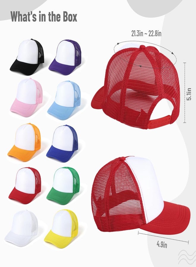 Lnrueg 10 PCS Sublimation Blank Trucker Hats, Men Women Unisex Adults All Seasons Sports Baseball Cap, 10 Colors, 10 Count, 30 SPF UV Protection - Image 5