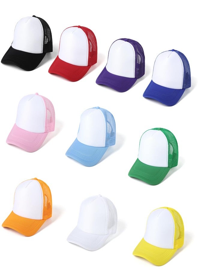 Lnrueg 10 PCS Sublimation Blank Trucker Hats, Men Women Unisex Adults All Seasons Sports Baseball Cap, 10 Colors, 10 Count, 30 SPF UV Protection - Image 1
