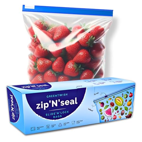 GREENTWISH Zip 'N' Seal Slider Zip Lock Bags, Food Vegetable Fridge Storage Bag, Freezer/Microwave Safe, BPA Free Reusable LDPE Transparent Zipper Bag | Size: 9 x 10 Inch (Medium) | Pack of 15 Bags - Image 1