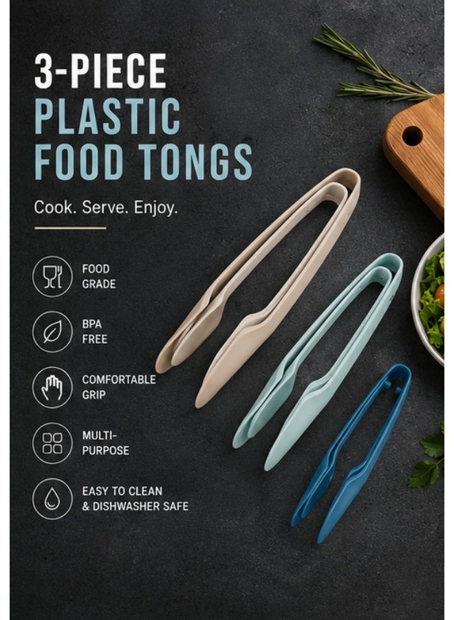 3-Piece Plastic Food Tongs Set – Multi-Size Kitchen Serving Tongs for Salad, Bread, Pastries, Fruit, Ice, BBQ & Buffet Serving - Image 1
