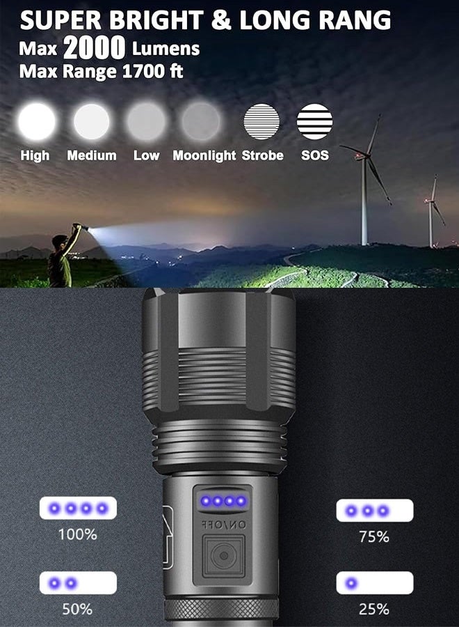 XHP50 LED Flashlight - IP67 Waterproof & 5000mAh Battery

Zoomable 1000m Beam with 3 Modes (White/Red/Green)

Type-C Charging & Battery% Display - Outdoor Camping/Hiking/Emergency  - Image 3