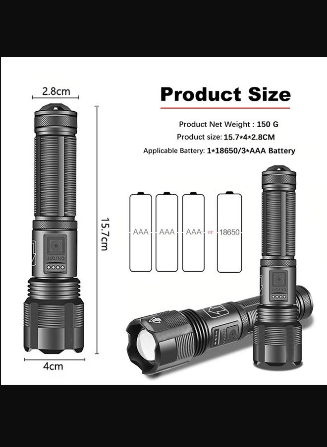 XHP50 LED Flashlight - IP67 Waterproof & 5000mAh Battery

Zoomable 1000m Beam with 3 Modes (White/Red/Green)

Type-C Charging & Battery% Display - Outdoor Camping/Hiking/Emergency