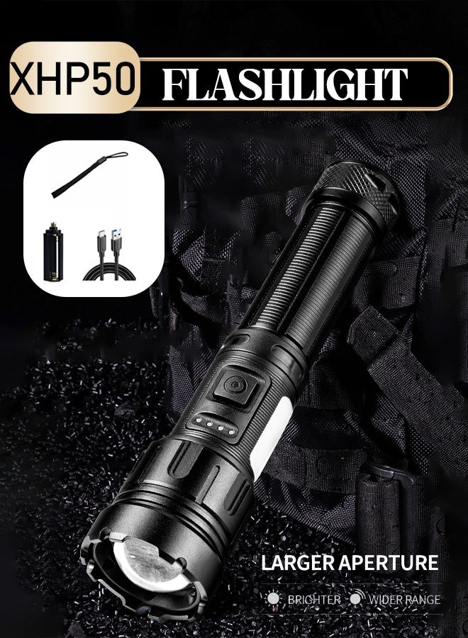 Waterproof Flashlight/XHP50 LED Flashlight - IP67 Waterproof, 5000mAh Battery, 1000m Zoom Beam, Three Modes (White/Red/Green) Type-C Charging and Battery Percentage Display - Outdoor Camping/Hiking/Emergency Light, Portable Light, Handheld Light, Illuminator, Searchlight, Handheld Light, Flashlight, Flashlight/Searchlight/Tools and Home Improvement/Security/Flashlight/Handheld (Standard) Flashlight/Flashlight - Image 2
