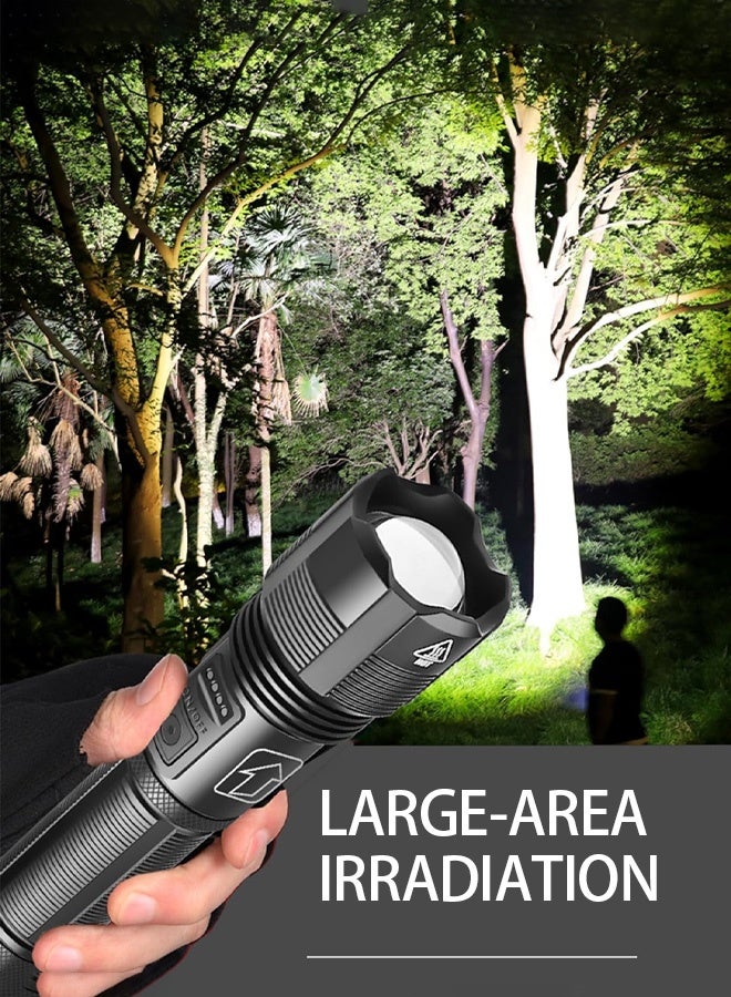 Waterproof Flashlight/XHP50 LED Flashlight - IP67 Waterproof, 5000mAh Battery, 1000m Zoom Beam, Three Modes (White/Red/Green) Type-C Charging and Battery Percentage Display - Outdoor Camping/Hiking/Emergency Light, Portable Light, Handheld Light, Illuminator, Searchlight, Handheld Light, Flashlight, Flashlight/Searchlight/Tools and Home Improvement/Security/Flashlight/Handheld (Standard) Flashlight/Flashlight - Image 1
