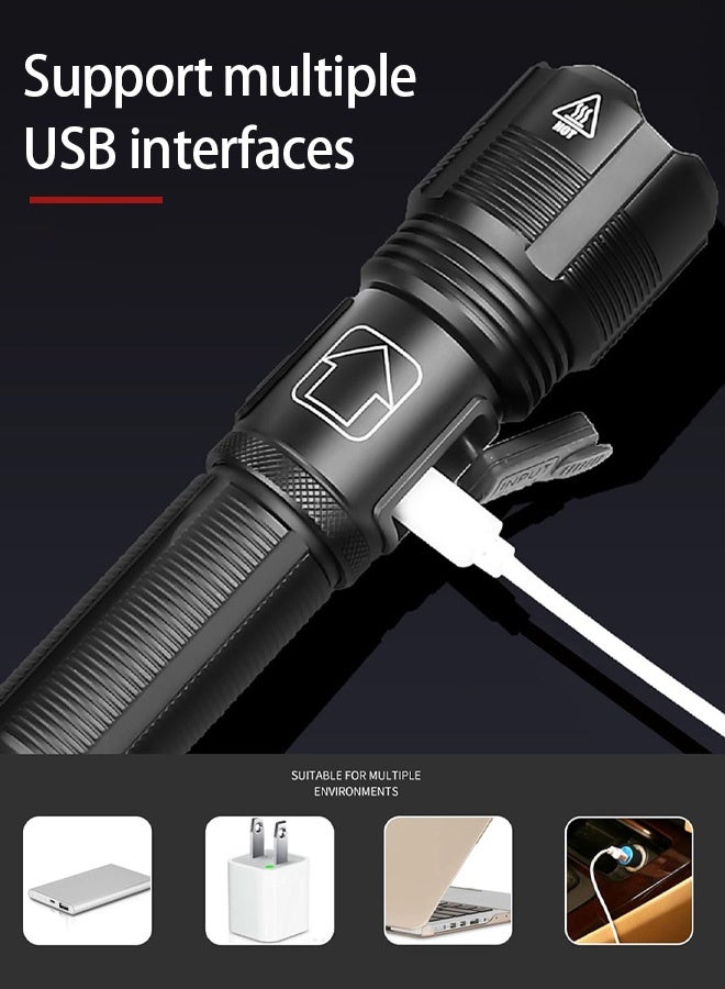 Waterproof Flashlight/XHP50 LED Flashlight - IP67 Waterproof, 5000mAh Battery, 1000m Zoom Beam, Three Modes (White/Red/Green) Type-C Charging and Battery Percentage Display - Outdoor Camping/Hiking/Emergency Light, Portable Light, Handheld Light, Illuminator, Searchlight, Handheld Light, Flashlight, Flashlight/Searchlight/Tools and Home Improvement/Security/Flashlight/Handheld (Standard) Flashlight/Flashlight - Image 4