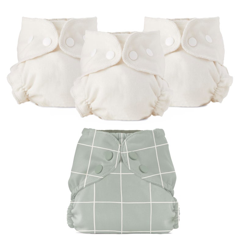Esembly Cloth Diaper Bundle Set 3 Organic Absorbent Inners and 1 Waterproof Recycled Diaper Cover Reusable Washable Diapers with Snap Closure Size 2 1835lbs Lattice