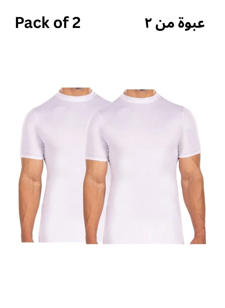 DROSH V Men’s White Cotton Inner T Shirt Pack of 2 – Lightweight Breathable Half Sleeve Undershirts - Image 1