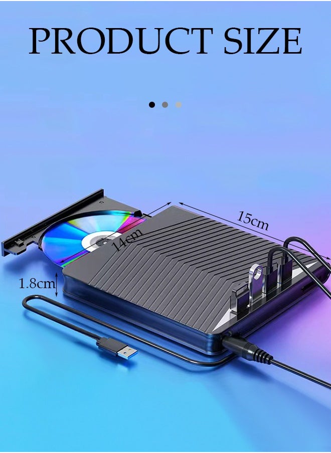DUNISO - External DVD drive, USB portable CD player, burner, reader/writer, with Type C interface and USB interface, SD card expansion interface and power interface, suitable for laptops and desktop computers, can read videos, music, etc., black - Image 1