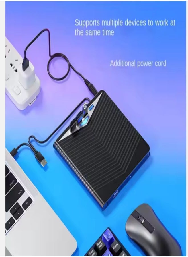 DUNISO - External DVD drive, USB portable CD player, burner, reader/writer, with Type C interface and USB interface, SD card expansion interface and power interface, suitable for laptops and desktop computers, can read videos, music, etc., black - Image 1